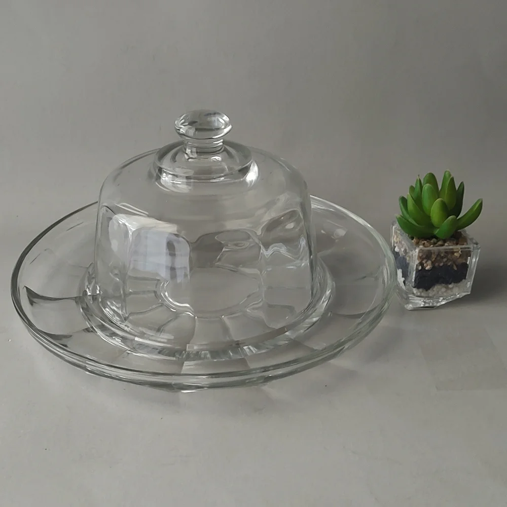 Clear Paneled Glass Cheese Dome W/11” Plate To Hold Crackers